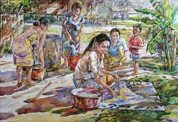 lukisan suasana kampung nelayan