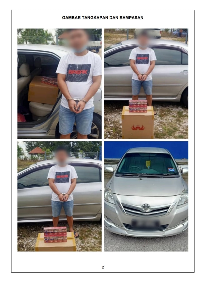 Seorang lelaki ditahan kerana disyaki menyeludup rokok. Gambar Batalion 5 Pasukan Gerakan Am Simpang Renggam Johor Malaysia