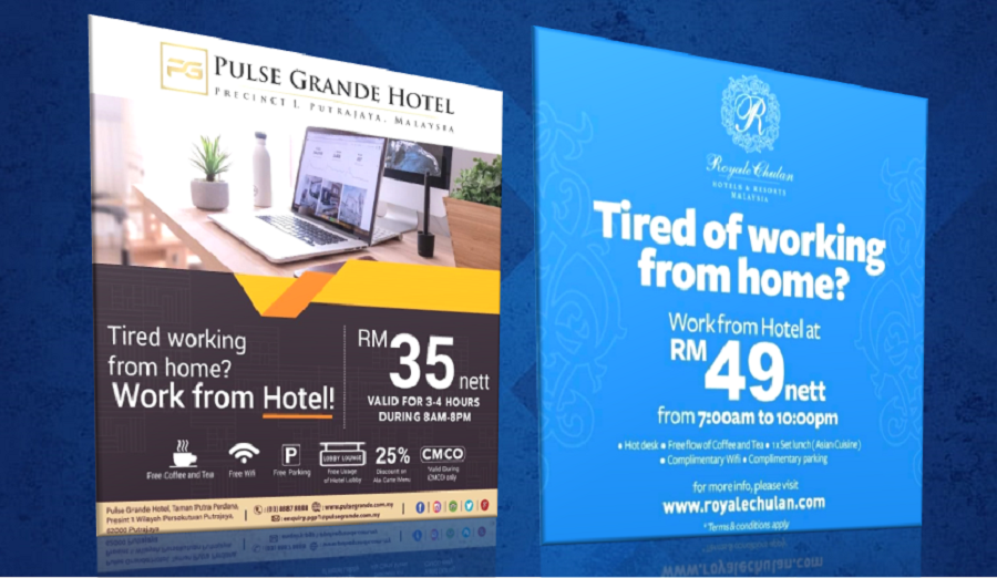 Hotel Pulse Grande dan hotel Royale Chulan turut menawarkan konsep WFHotel dengan tawaran harga menarik. 