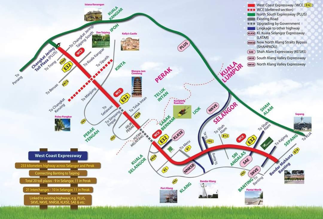 Lebuhraya WCE sepanjang 233km yang merentasi negeri Perak dan Selangor.