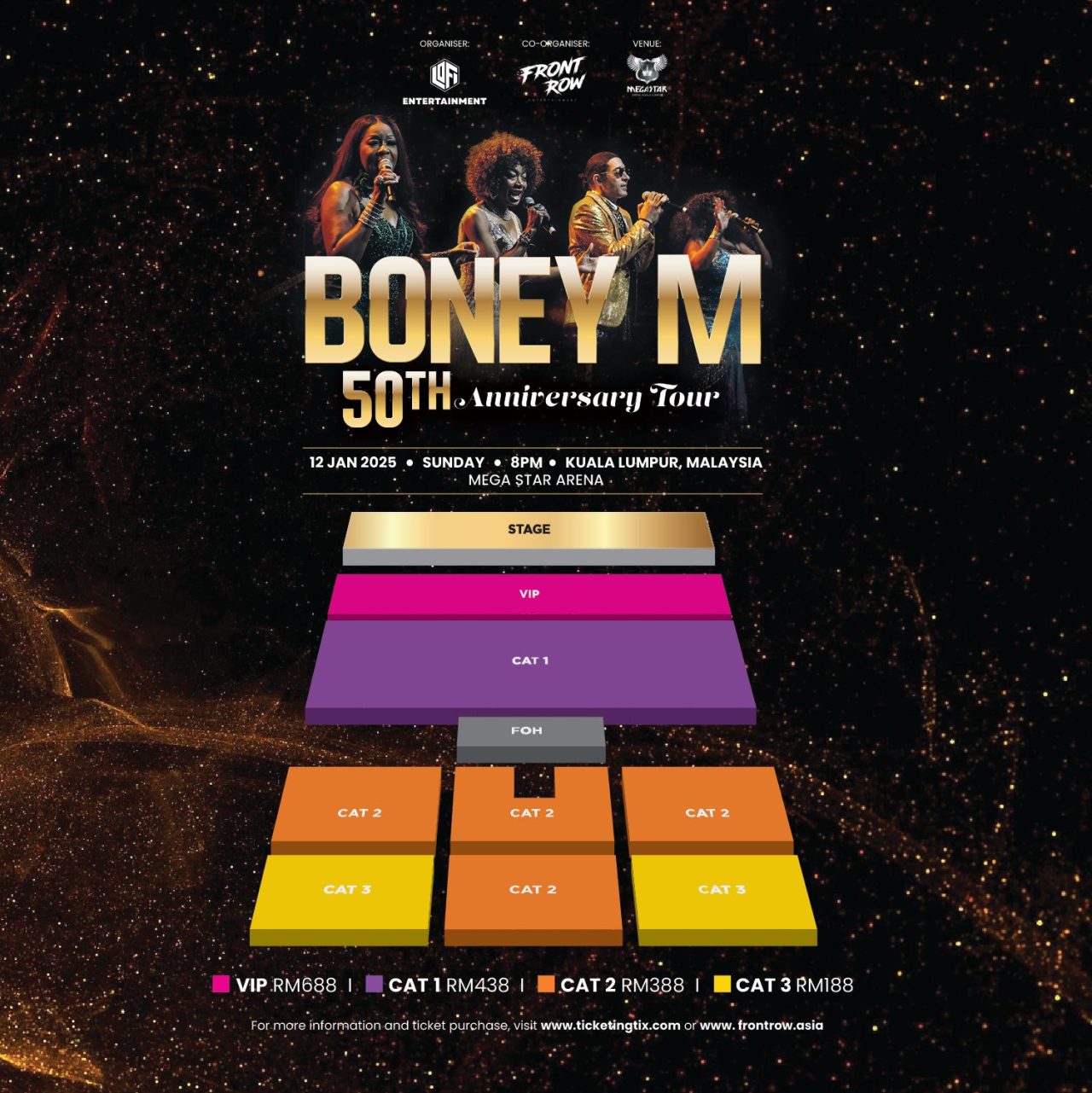 Tiket Boney M akan mula dijual pada 12 tengah hari pada 15 Nov