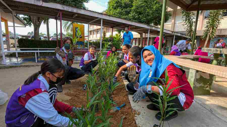 Kira-kira 100 orang murid dan 30 orang sukarelawan AEON telah menanam 300 anak pokok pada hari pelancaran tersebut.