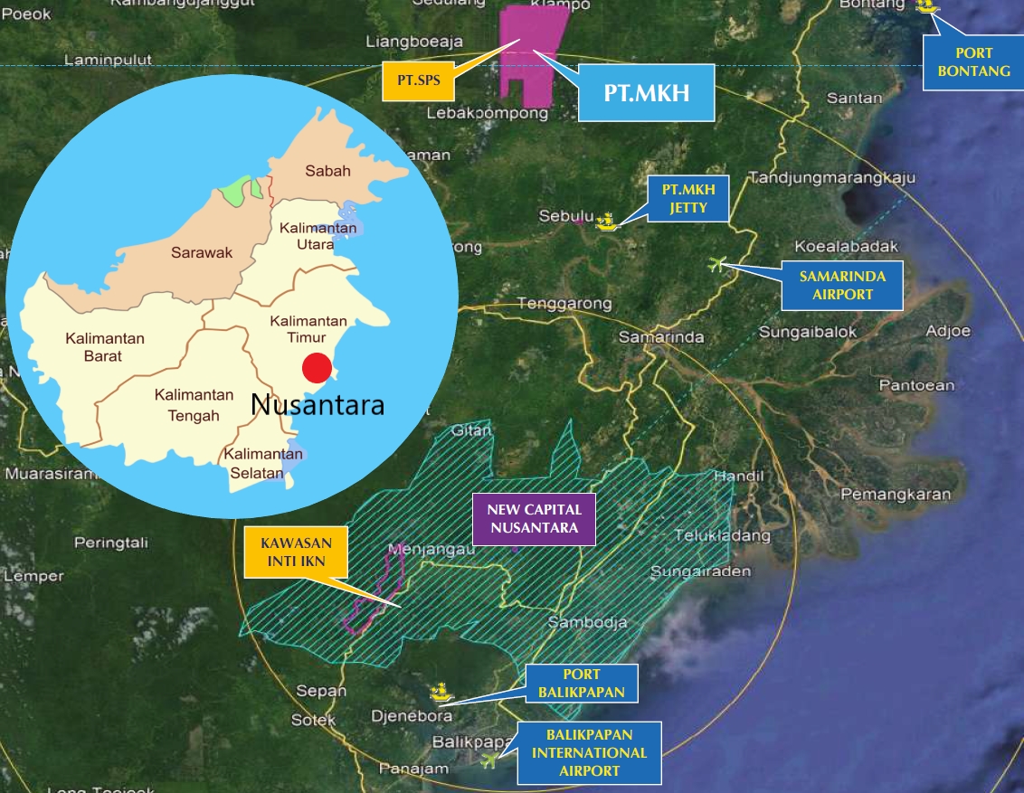 Peta lokasi ladang MKH di Kalimantan [Sumber: Laporan Tahunan MKH 2023]