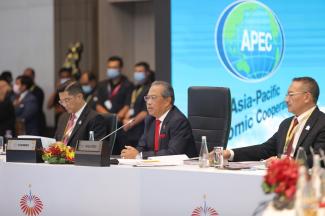  Perdana Menteri Malaysia, Tan Sri Muhyiddin Yassin ketika menyampaikan ucapan dalam Mesyuarat Pemimpin Ekonomi APEC (AELM).