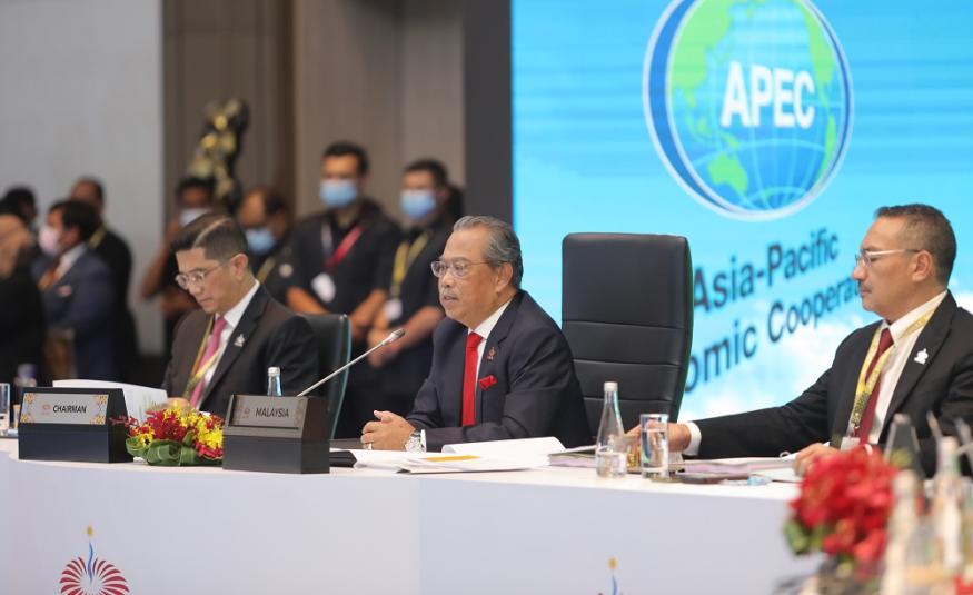  Perdana Menteri Malaysia, Tan Sri Muhyiddin Yassin ketika menyampaikan ucapan dalam Mesyuarat Pemimpin Ekonomi APEC (AELM).