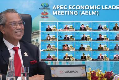  Perdana Menteri Malaysia, Tan Sri Muhyiddin Yassin ketika menyampaikan ucapan dalam Mesyuarat Pemimpin Ekonomi APEC (AELM).